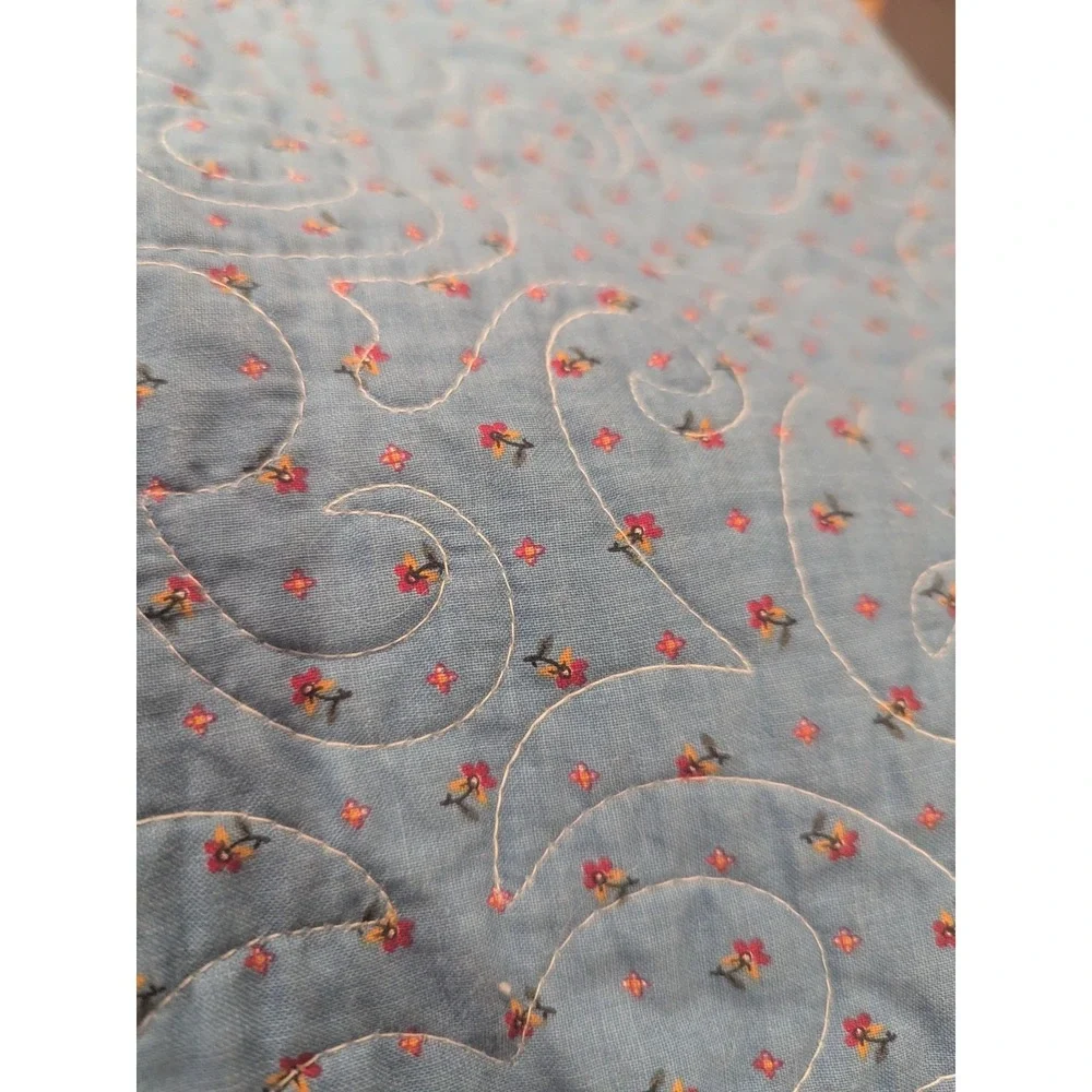 COUNTRY‎ PATCHWORK QUILT King SZ BLUE WHITE Red 2 SIDED